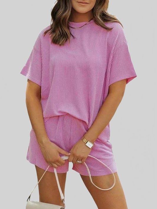 Full Size Ribbed Short Sleeve Top and Shorts Two-Piece Set Plus Size nicholesgifts