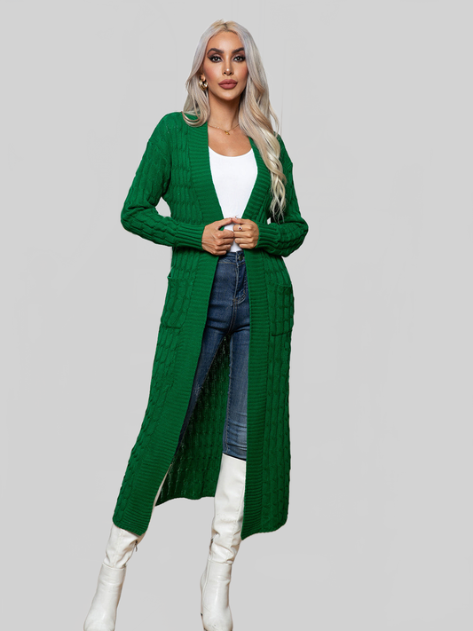 Women Cable-Knit Open Front Cardigan with Pockets nicholesgifts