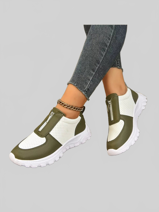 Contrast Breathable Zip Sneakers Trendsi