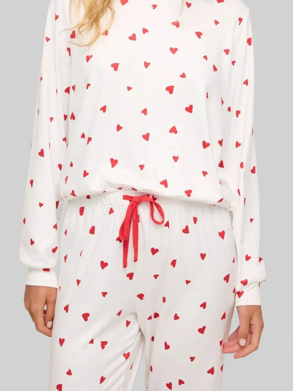 Hearts Printed Long Sleeve Top Drawstring Pants Lounge Set nicholesgifts