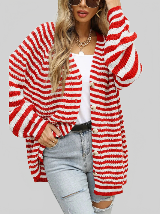Women Angel Wings Striped Button Up Long Sleeve Cardigan nicholesgifts