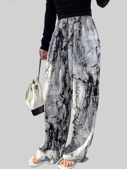 Women Abstract Print Wide Leg Pants nicholesgifts