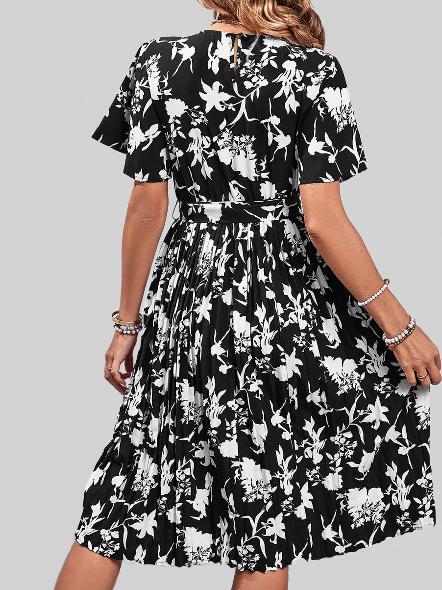 Perfee Printed Round Neck Short Sleeve Dress nicholesgifts