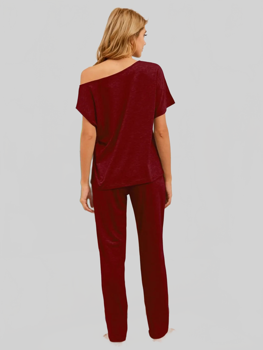 Boat Neck Top and Pants Lounge Set nicholesgifts