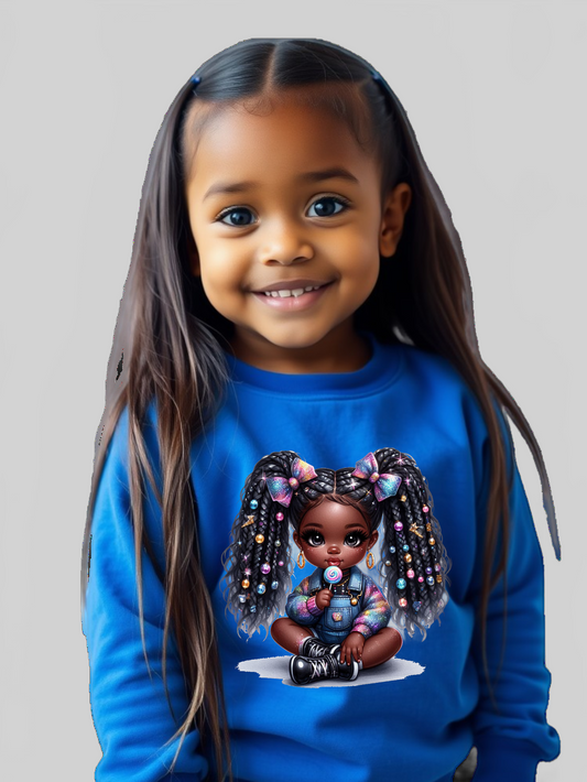 African American Toddler Girls Cute Bows Long Sleeve Crewneck Sweatshirt nicholesgifts
