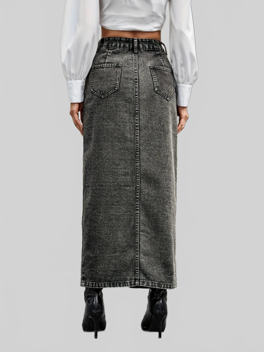 Button Up High Rise Denim Skirt nicholesgifts