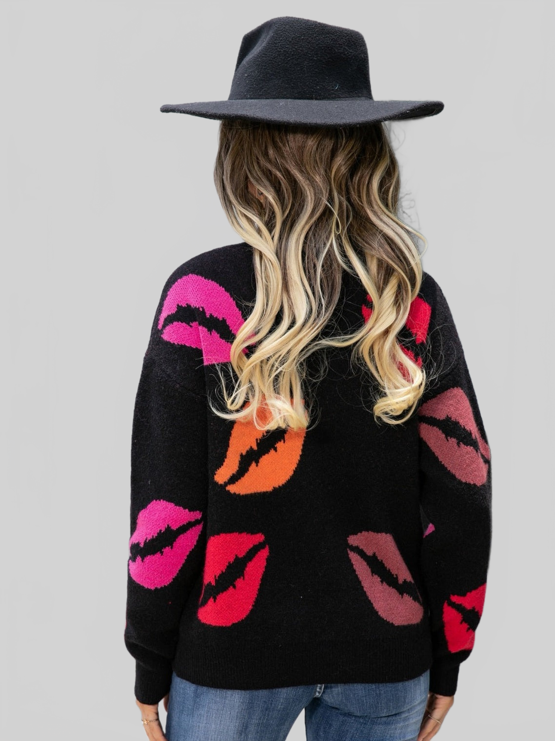 Women Angel Wings Lip V-Neck Drop Shoulder Sweater NicholesGifts