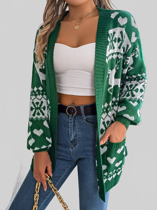 Women Pocketed Open Front Long Sleeve Cardigan nicholesgifts