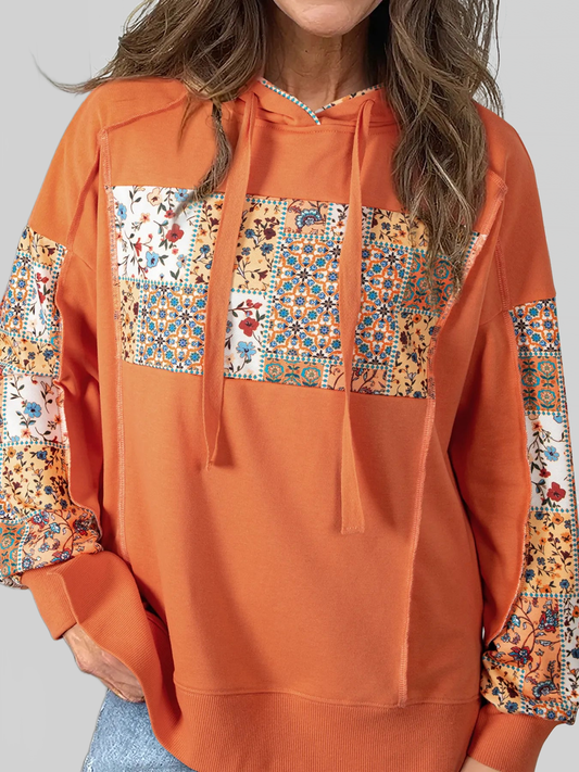 Floral Patchwork Hoodie with Drawstring NicholesGifts