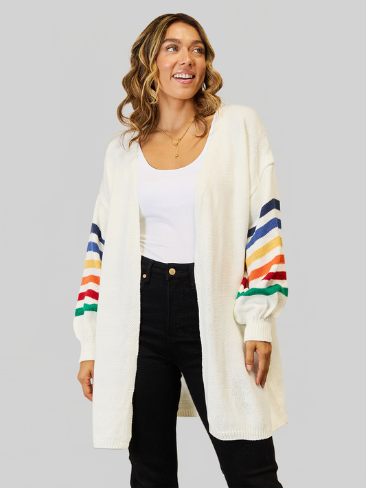 Women Angel Wings Striped Open Front Dropped Shoulder Cardigan nicholesgifts