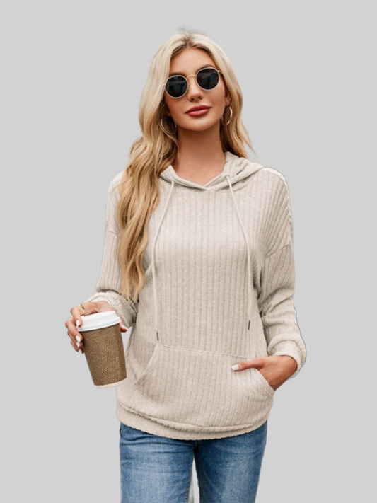 NicholesGifts Women Ribbed Drawstring Long Sleeve Hoodie NicholesGifts