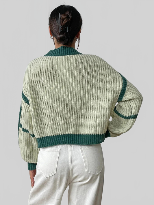 Women Contrast Open Front Long Sleeve Cardigan nicholesgifts