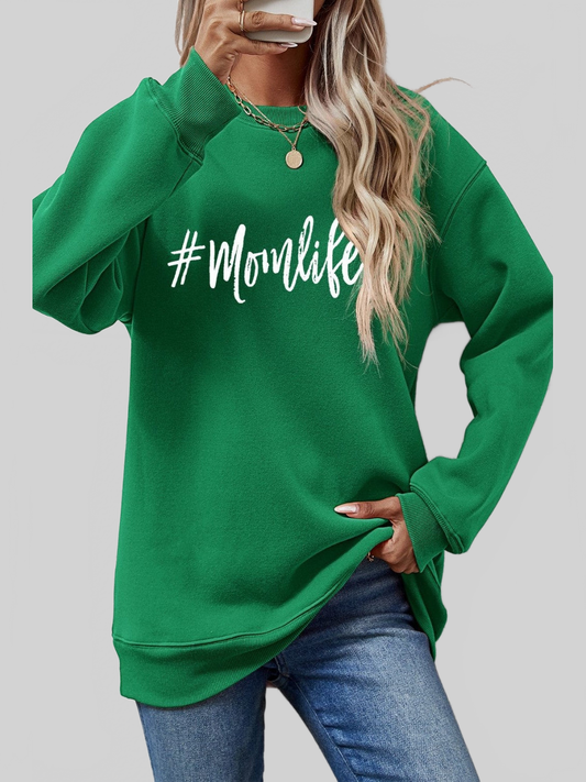 NicholesGifts Women Letter Graphic Mom Life Round Neck Sweatshirt nicholesgifts