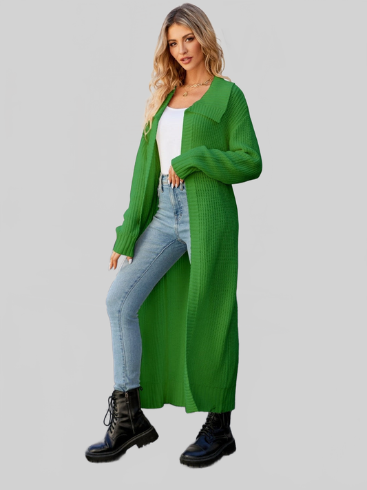 Women Full Size Collared Open Front Duster Cardigan NicholesGifts