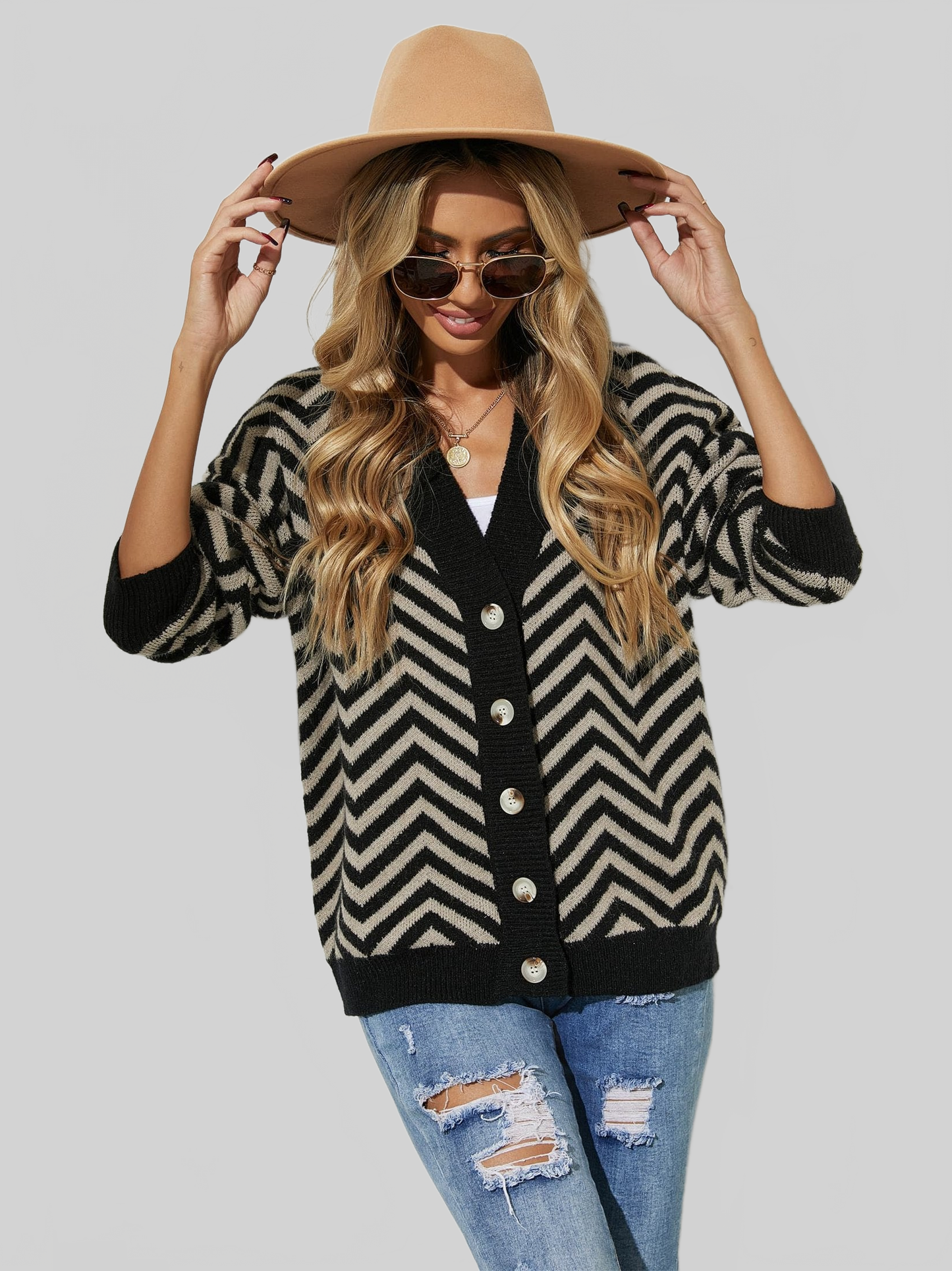 Angel Wings V-Neck Button-Down Cardigan nicholesgifts
