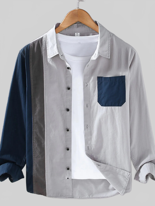 Men's Plus Size Color Block Long Sleeve Shirt nicholesgifts