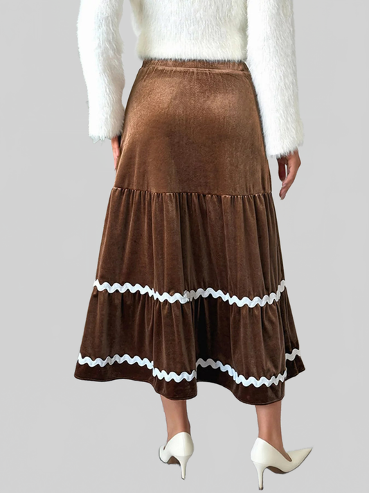Women Velvet Tiered Midi Skirt nicholesgifts