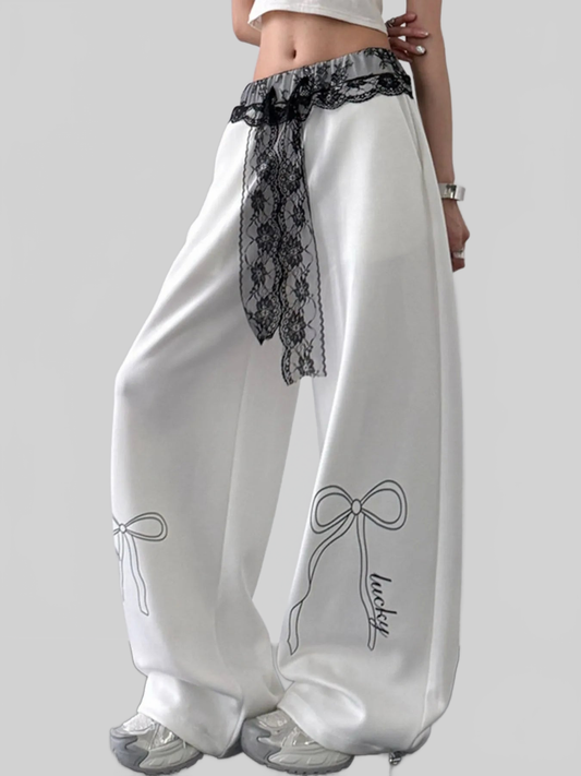 Women Wide Leg Pants with Lace Belt Detail nicholesgifts