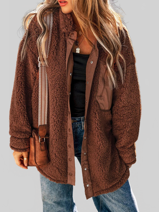 Fuzzy Snap Down Dropped Shoulder Jacket NicholesGifts