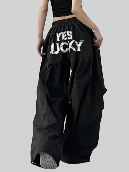 Letter Back Wide Leg Drawstring Pants nicholesgifts