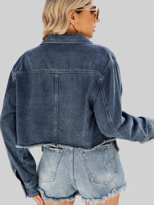 Button Up Long Sleeve Denim Jacket with Pockets nicholesgifts