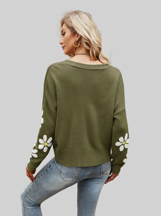 Women Flower Pattern Button Front Cardigan nicholesgifts