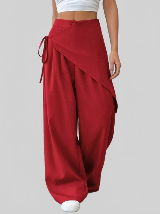 Women Wrap-Front Wide-Leg Pants nicholesgifts