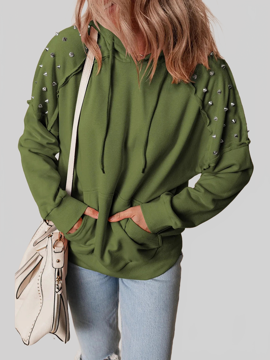 Rivet Drawstring Long Sleeve Hoodie nicholesgifts