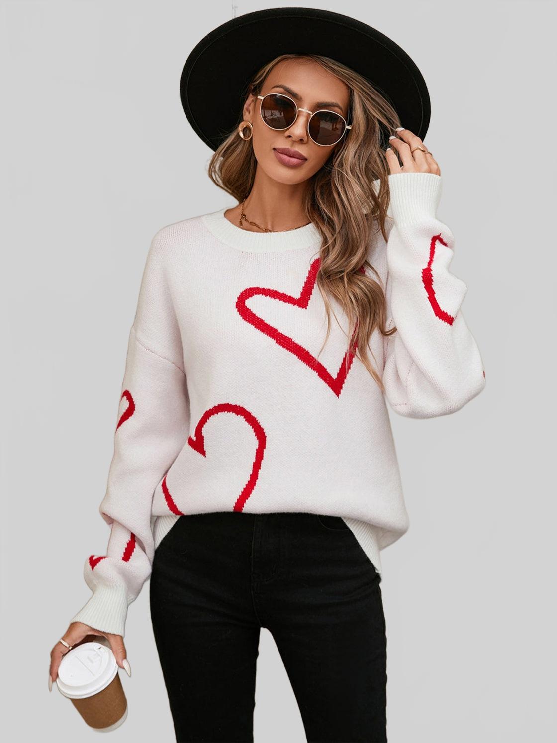 Women Angel Wings Heart Dropped Shoulder Long Sleeve Sweater NicholesGifts