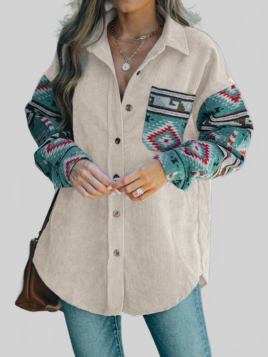 Perfee Pocketed Geometric Collared Neck Shacket nicholesgifts