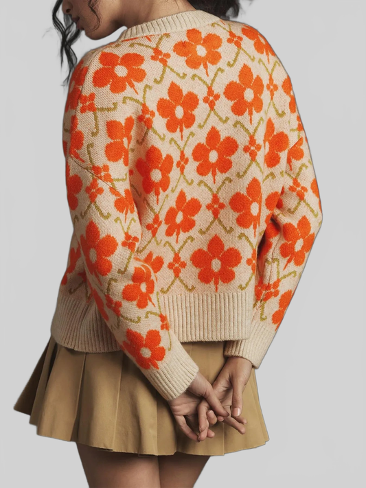 Women Flower Button Up Long Sleeve Cardigan Sweaters nicholesgifts