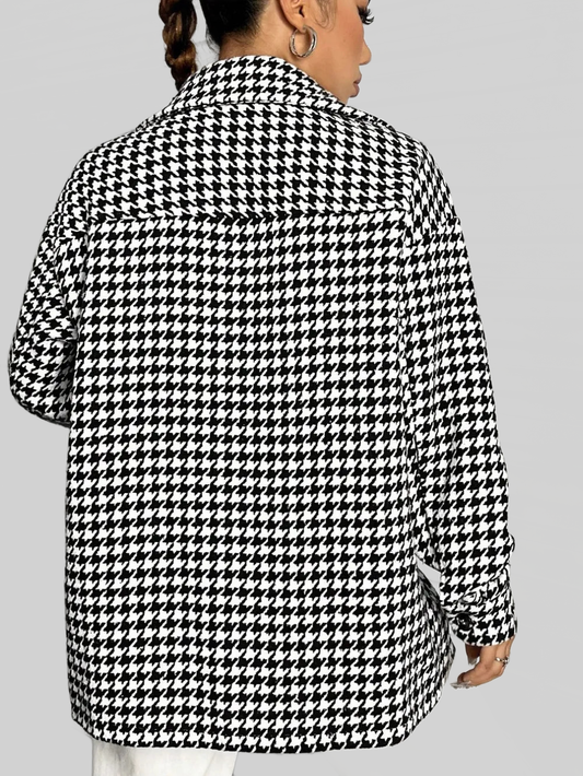 Houndstooth Button Down Long Sleeve Shacket nicholesgifts