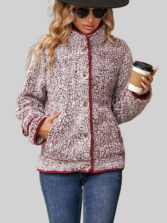 NicholesGifts Women Fuzzy Pocketed Button Up Jacket NicholesGifts