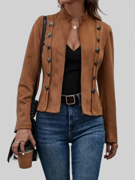 Decorative Button Open Front Long Sleeve Jacket NicholesGifts