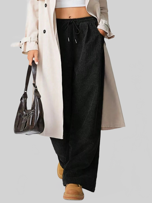 Women Wide Leg Corduroy Drawstring Pants nicholesgifts