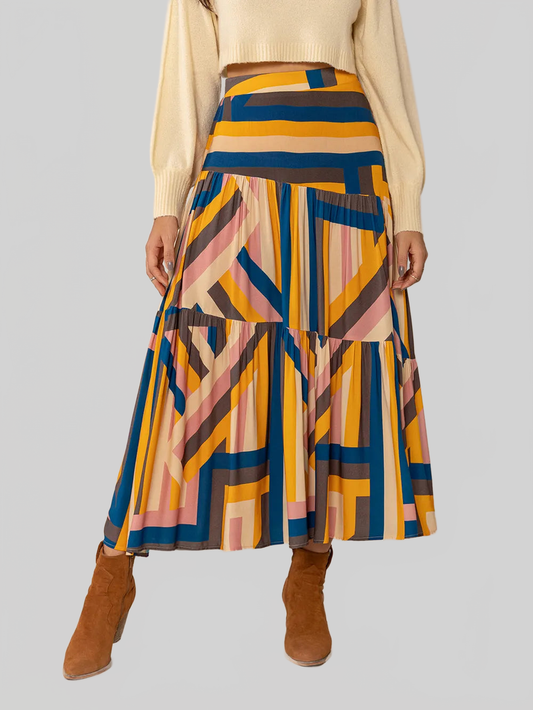 Ruched Elastic Waist Contrast Midi Skirt nicholesgifts