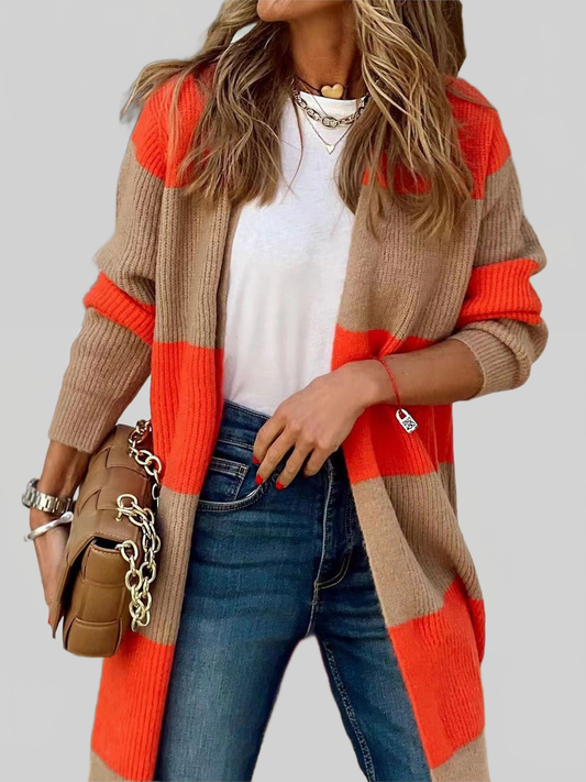 Women Contrast Open Front Long Sleeve Cardigan NicholesGifts