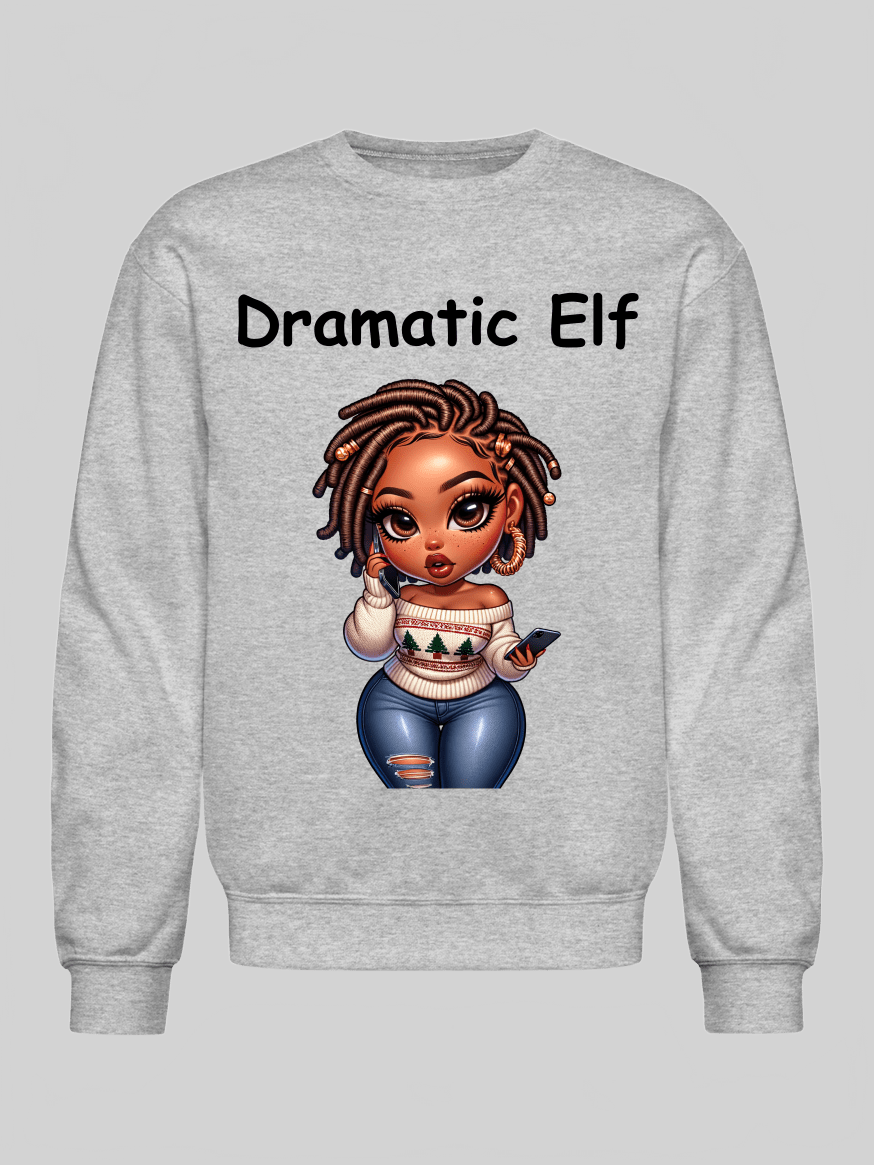 African American Women Christmas Dramatic Elf Gold Locks Crewneck Sweatshirt nicholesgifts