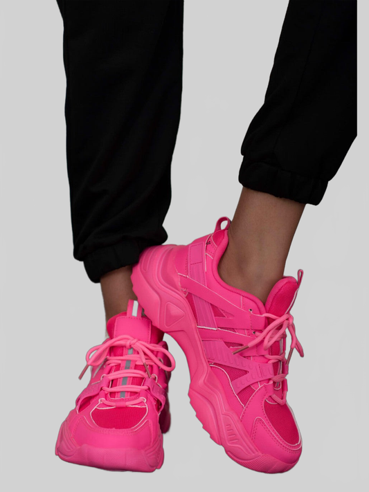 Berness Running Late Chunky Sole Athletic Sneakers in Hot Pink NicholesGifts