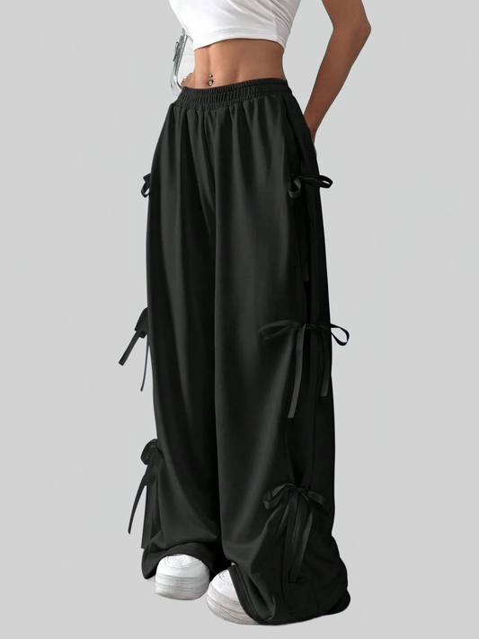 Women Cargo Wide Leg Pants with Side Tie Details nicholesgifts