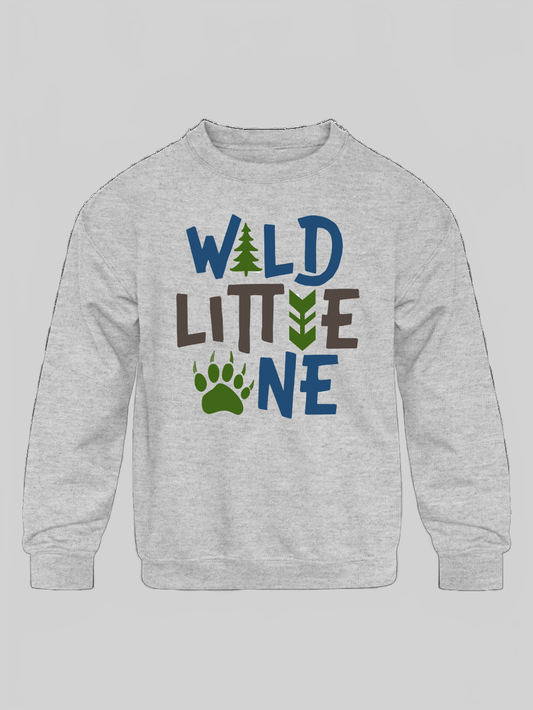 Boys Wild Little One Long Sleeve Crewneck Gray Sweatshirt nicholesgifts
