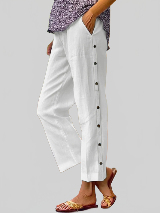 Women Full Size Side Decor Button Casual Wide Leg Pants Plus Size nicholesgifts