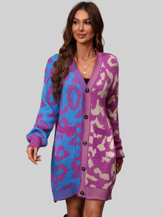 Women Angel Wings Leopard Button Down Longline Cardigan nicholesgifts