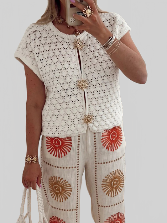 Crochet Short Sleeve Button Front Cardigan nicholesgifts