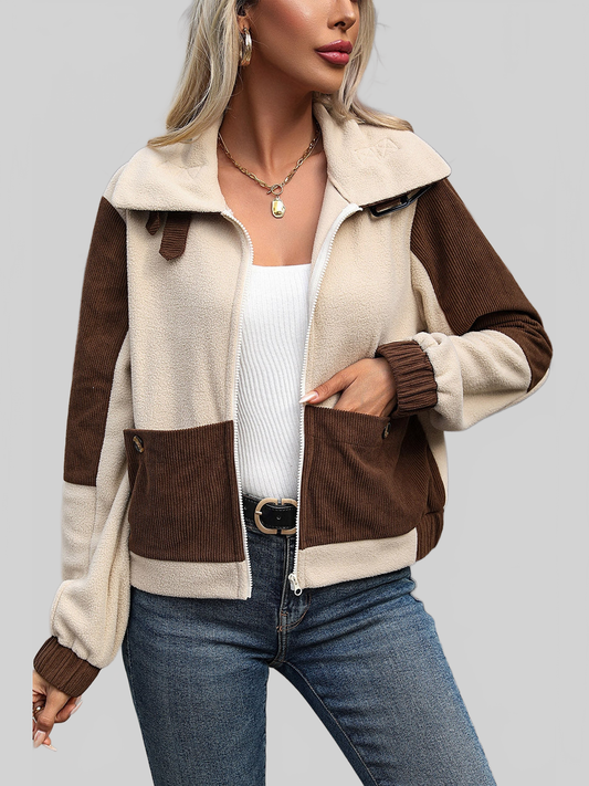 Perfee Color Block Zip Up Pocketed Jacket NicholesGifts