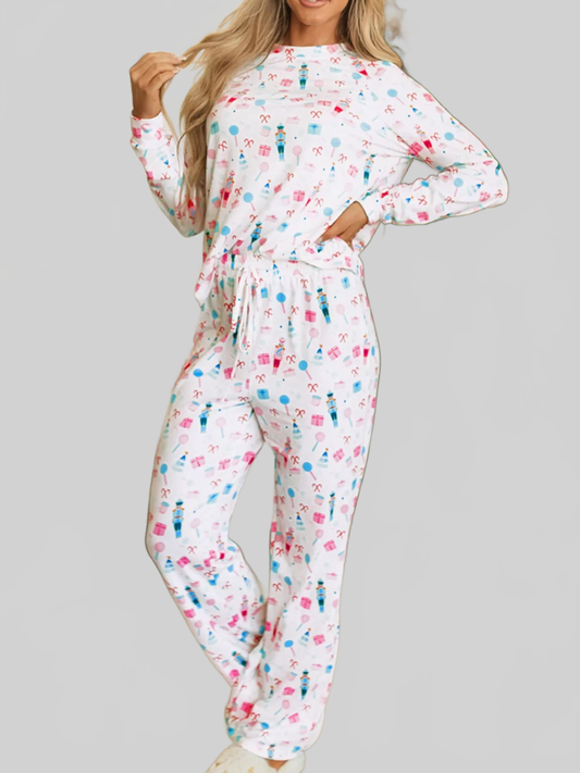 Christmas Pattern Long Sleeve Top and Wide Leg Pants Set nicholesgifts