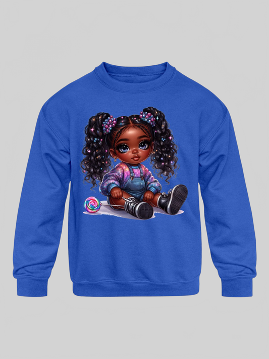 African American Toddler Girls Curly Hair Long Sleeve Crewneck Sweatshirt NicholesGifts