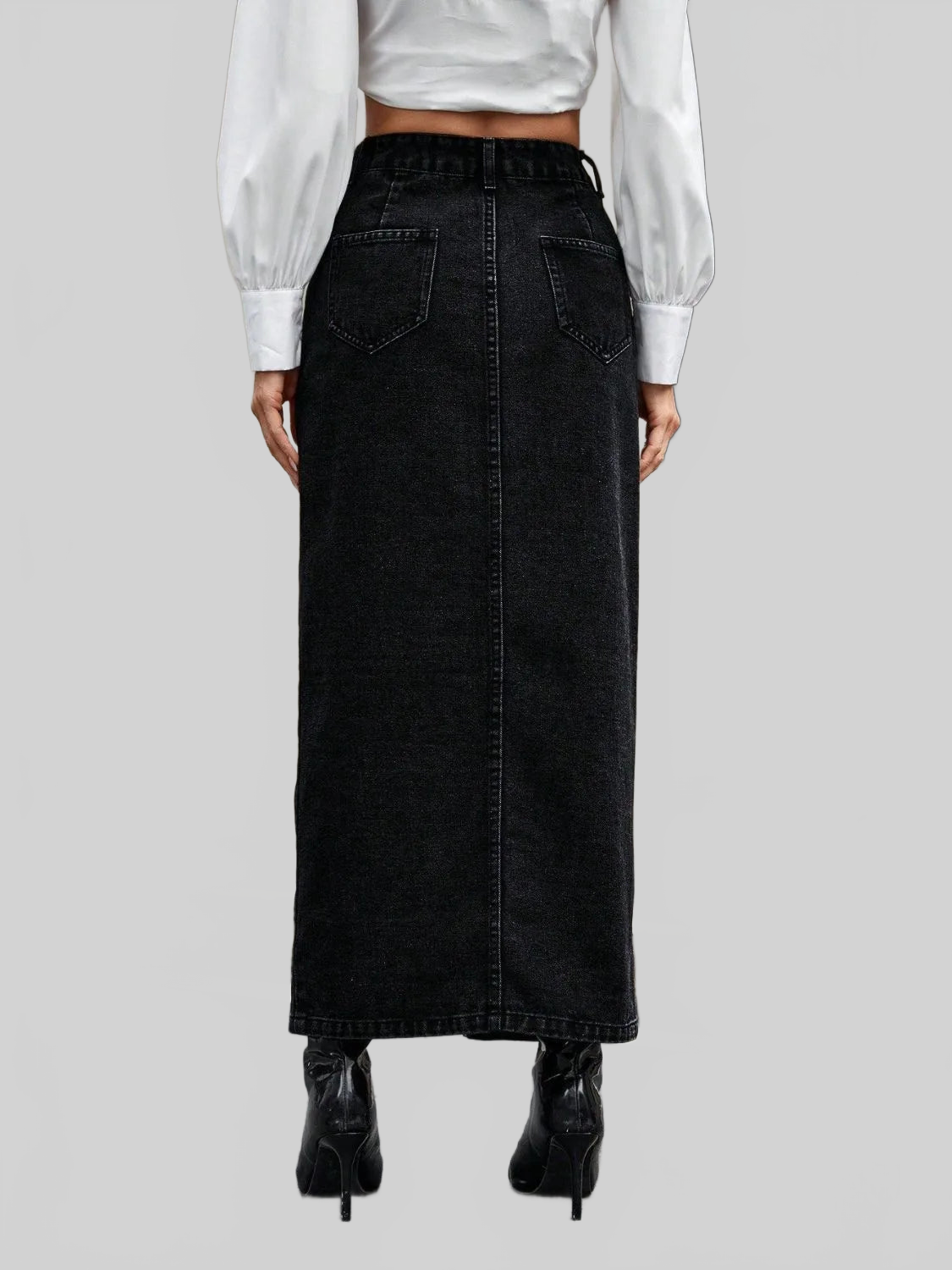 Button Front Denim Skirt nicholesgifts