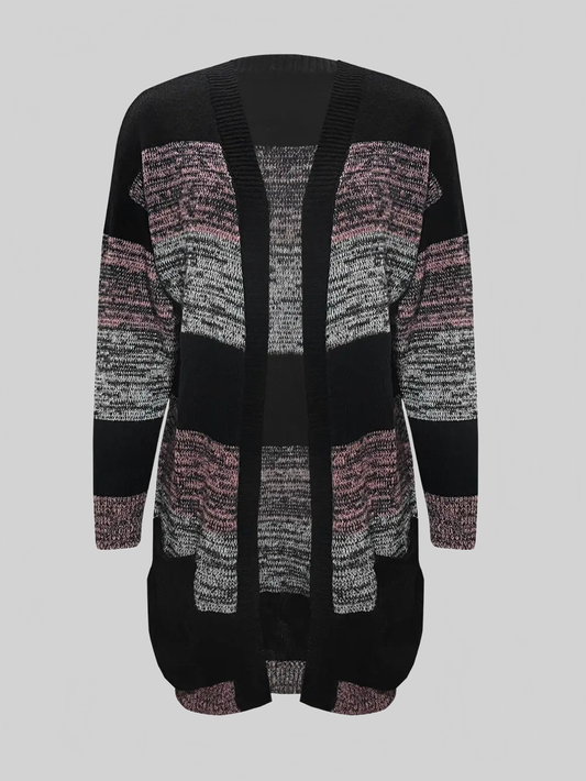 Women Striped Open Front Long Sleeve Cardigan with Pockets nicholesgifts