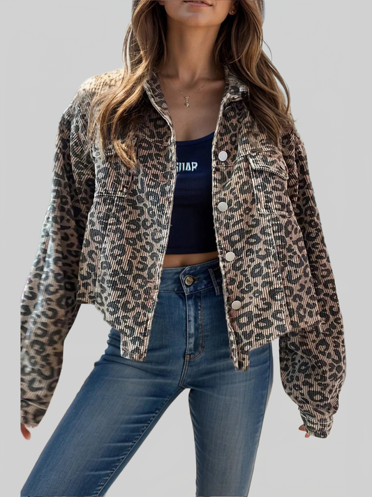 Leopard Button Down Long Sleeve Jacket nicholesgifts